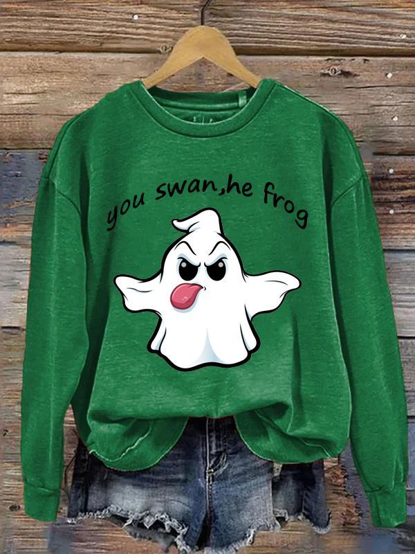 Damska koszulka na co dzień Halloween You Swan, on Frog Funny Slogan Ghost Print Bluza