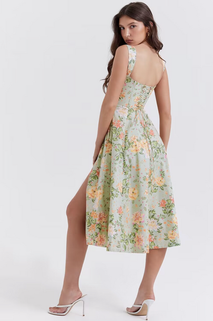 Floral Lace-Up Corset A-Line Sun Dress