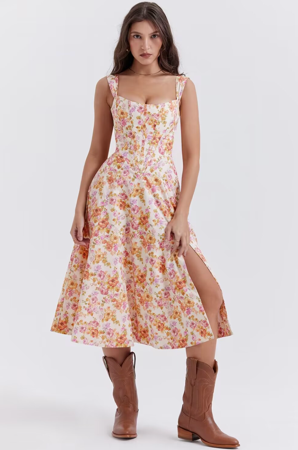 Floral Lace-Up Corset A-Line Sun Dress