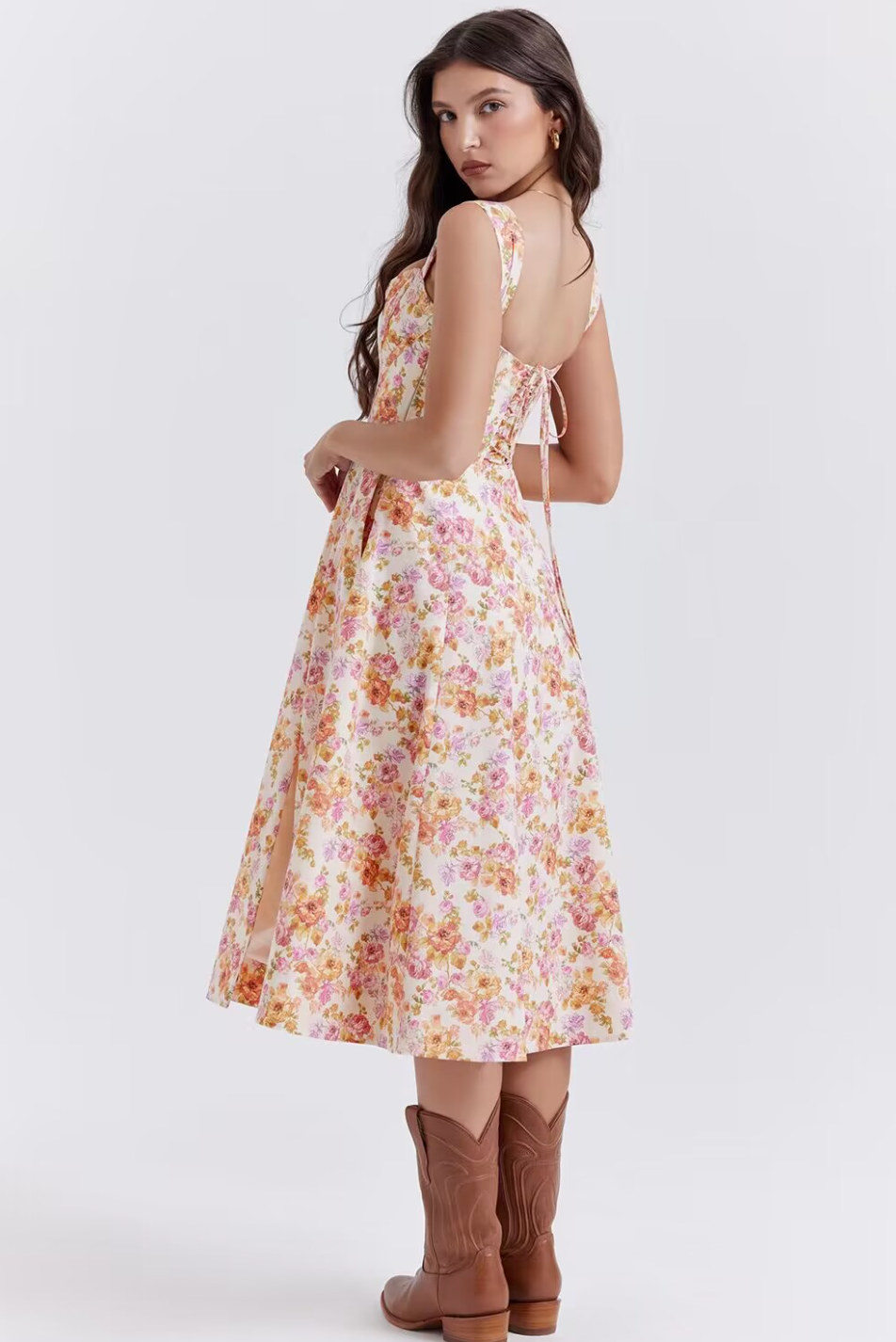 Floral Lace-Up Corset A-Line Sun Dress