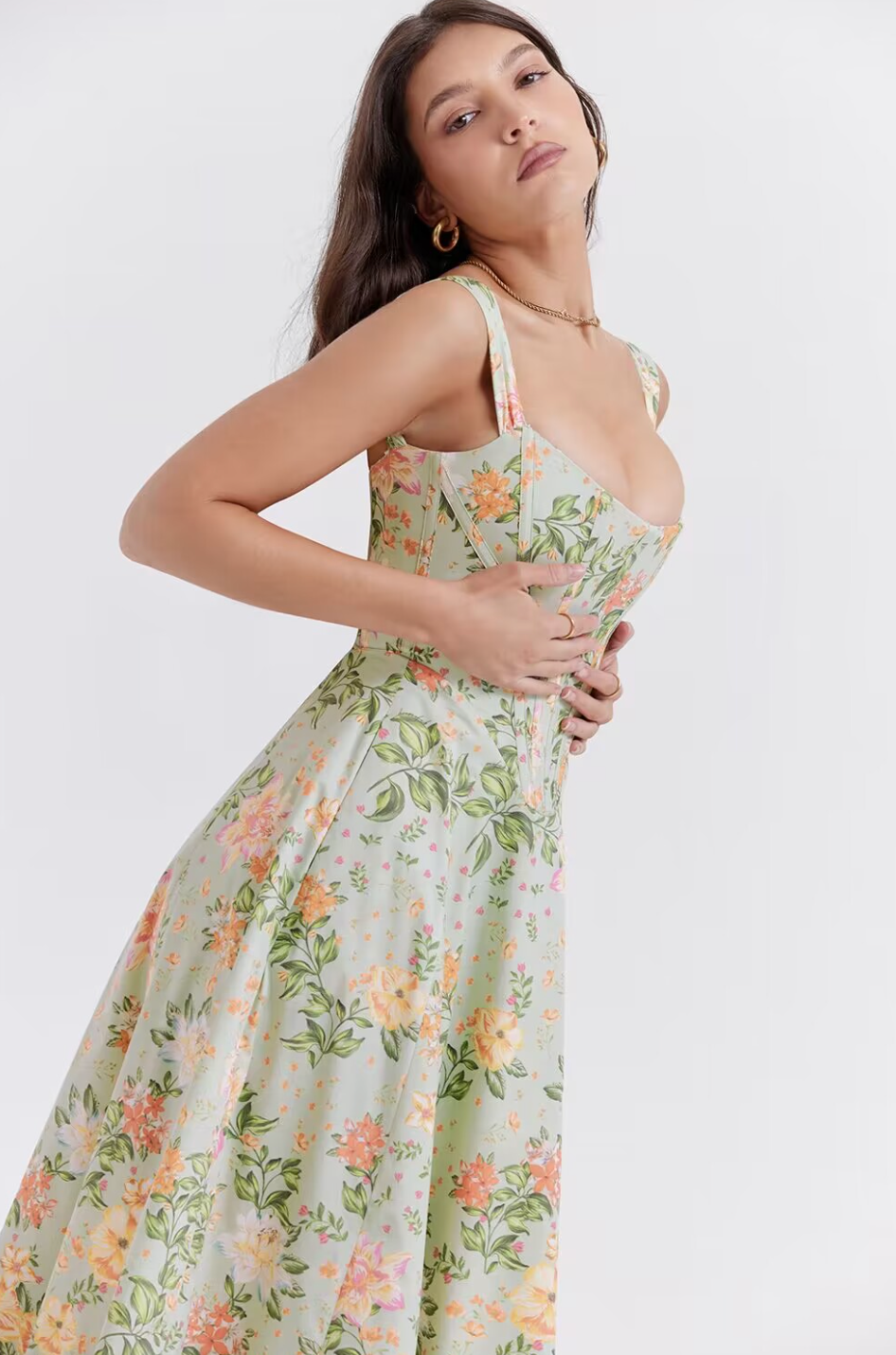 Floral Lace-Up Corset A-Line Sun Dress